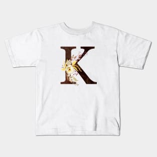 Floral Monogram K Lovely Autumn Foliage Kids T-Shirt